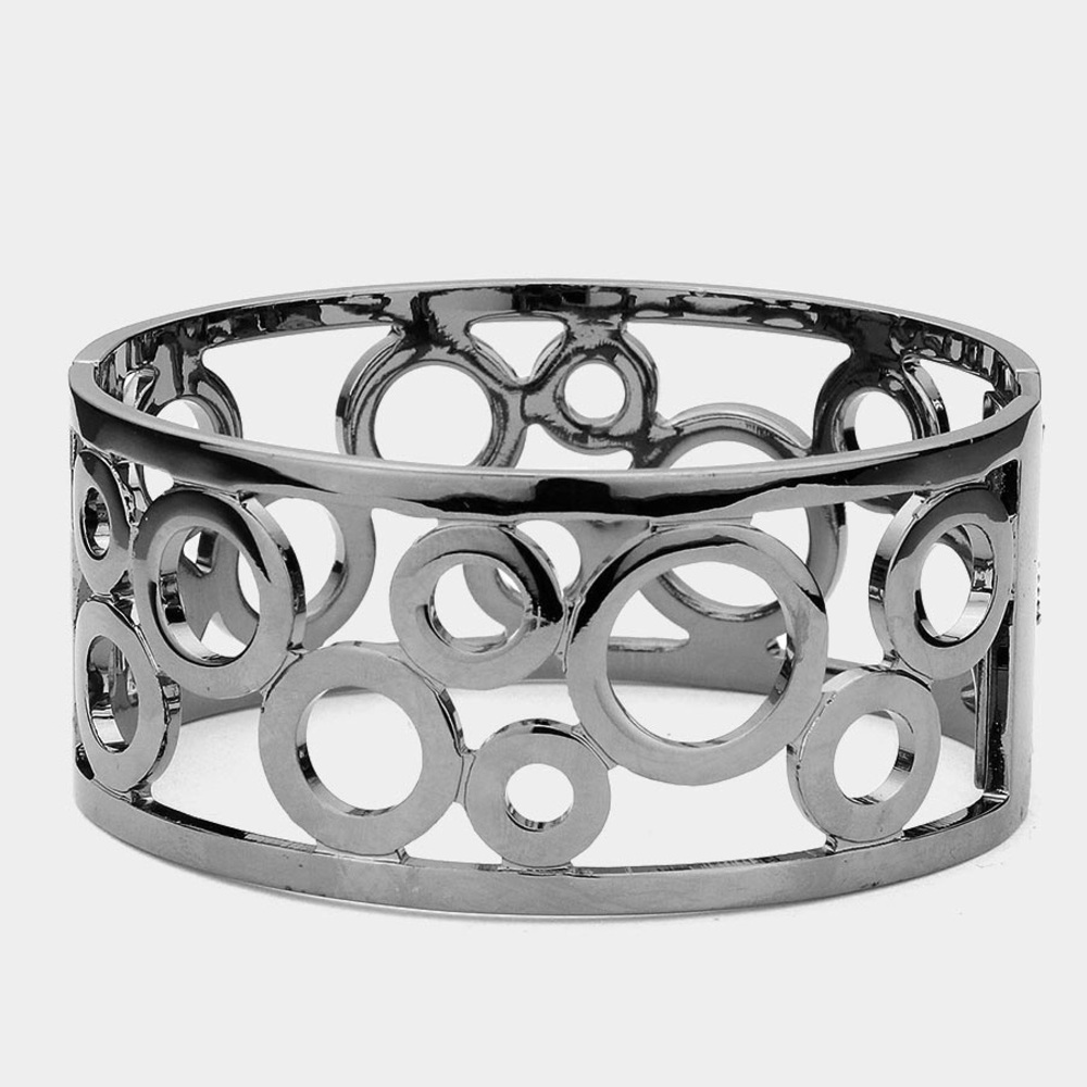 Hematite Cut Out Circle Metal Bangles Bracelet